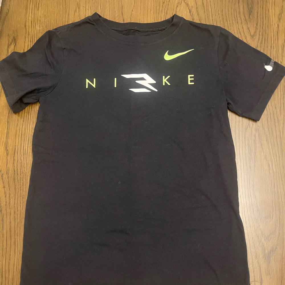 Nike Men's Black Tee with Neon Accents, Youth Large
